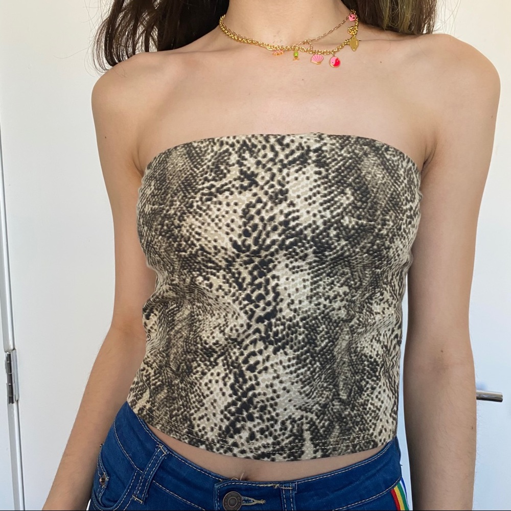 Snake print strapless crop top
